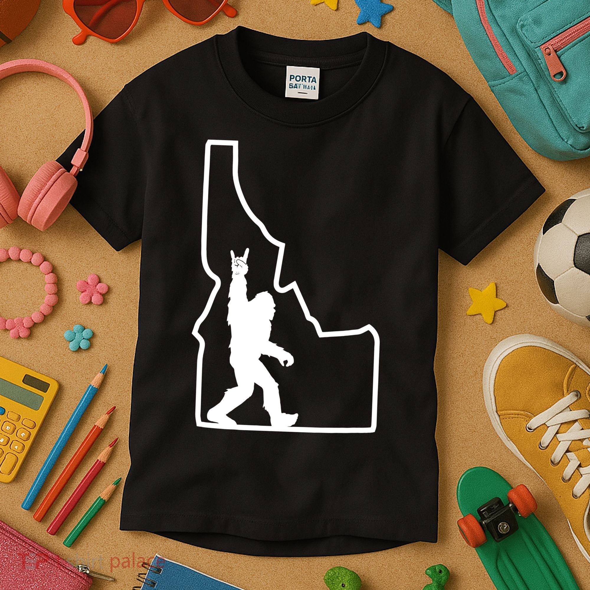 Bigfoot Rock And Roll Silhouette State Of Idaho Sasquatch Kids T-Shirt