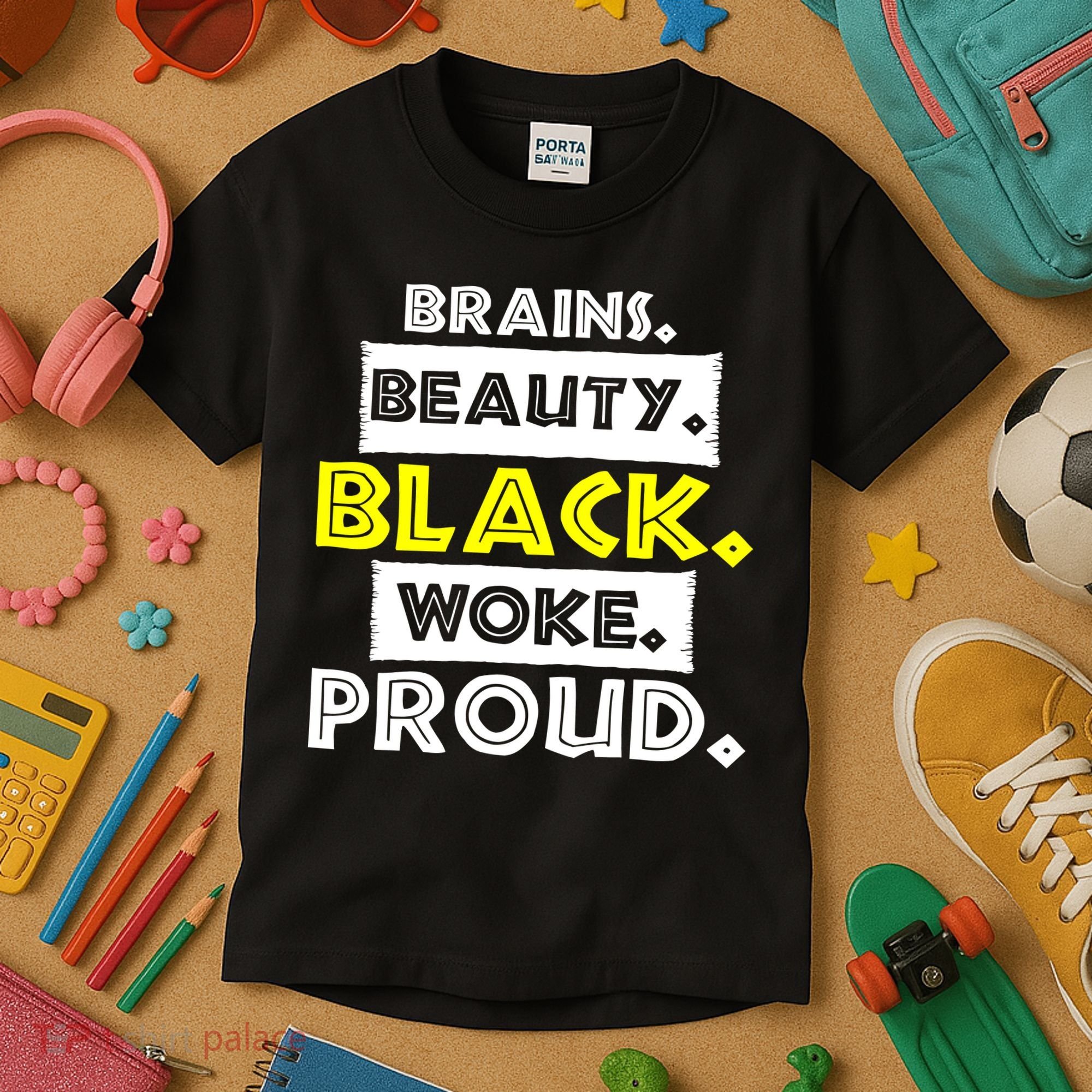Brains Beauty Black Woke Proud Kids T-Shirt