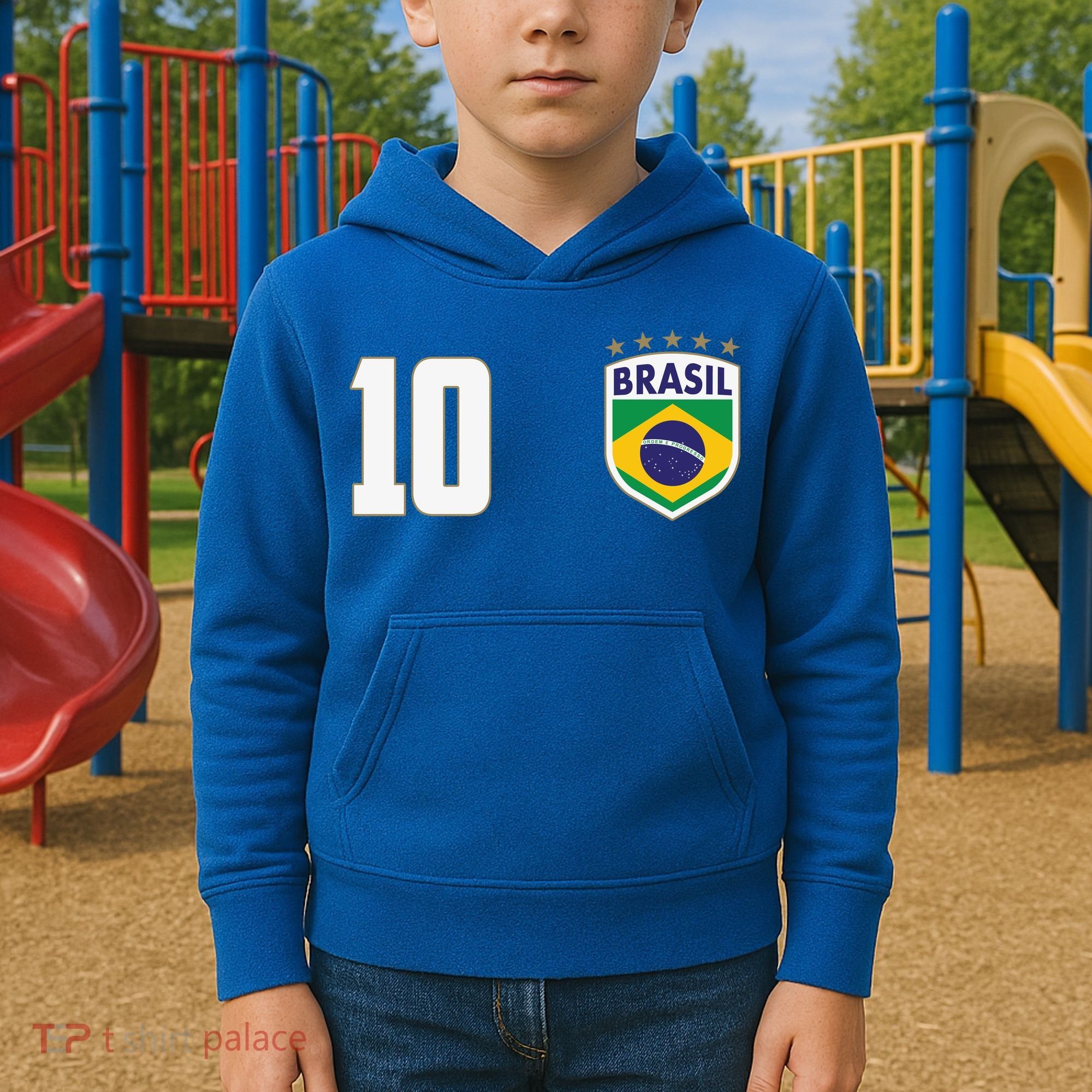 Brasil World Cup Soccer Emblem Jersey Kids Hoodie