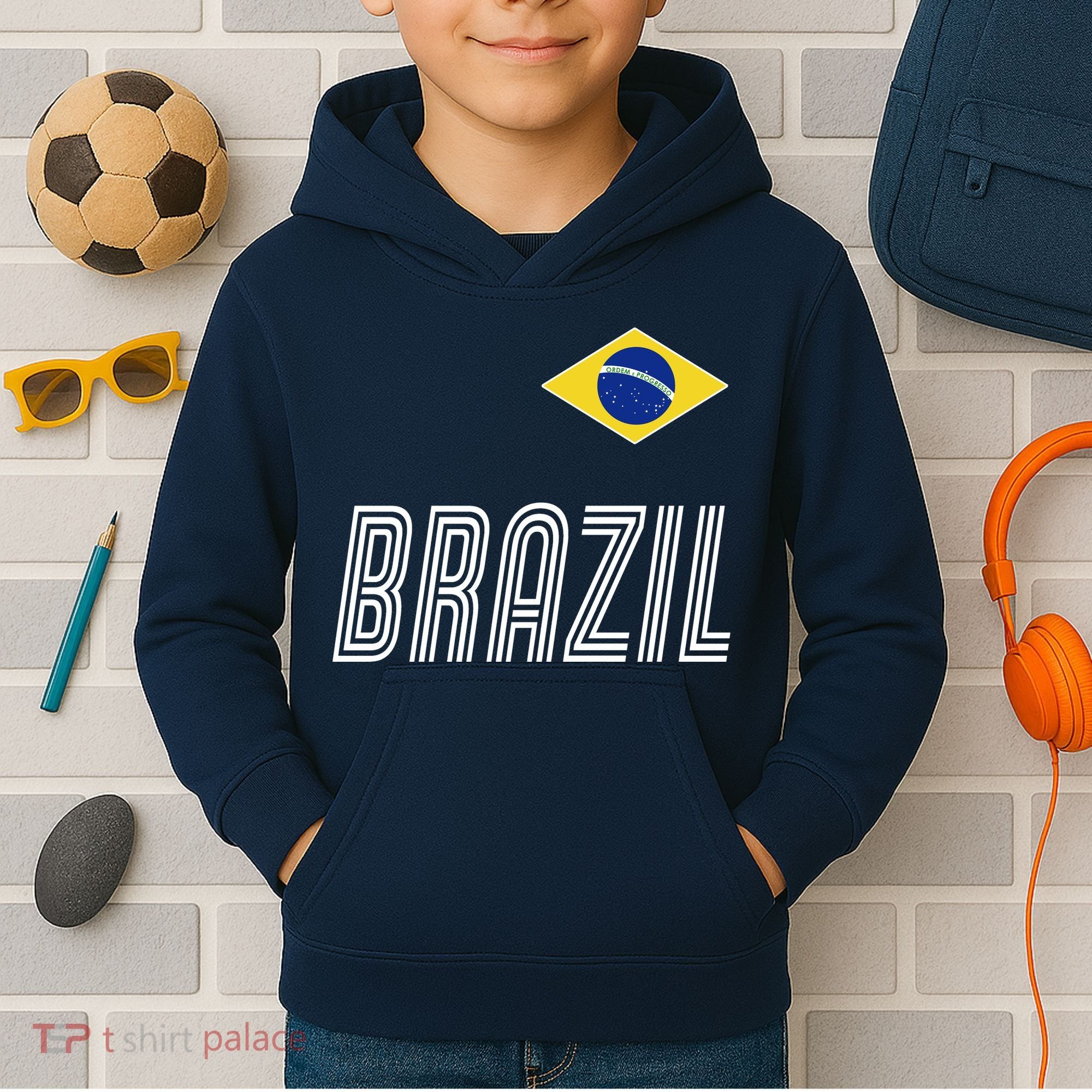 Brazil Soccer Team Jersey Flag Kids Hoodie