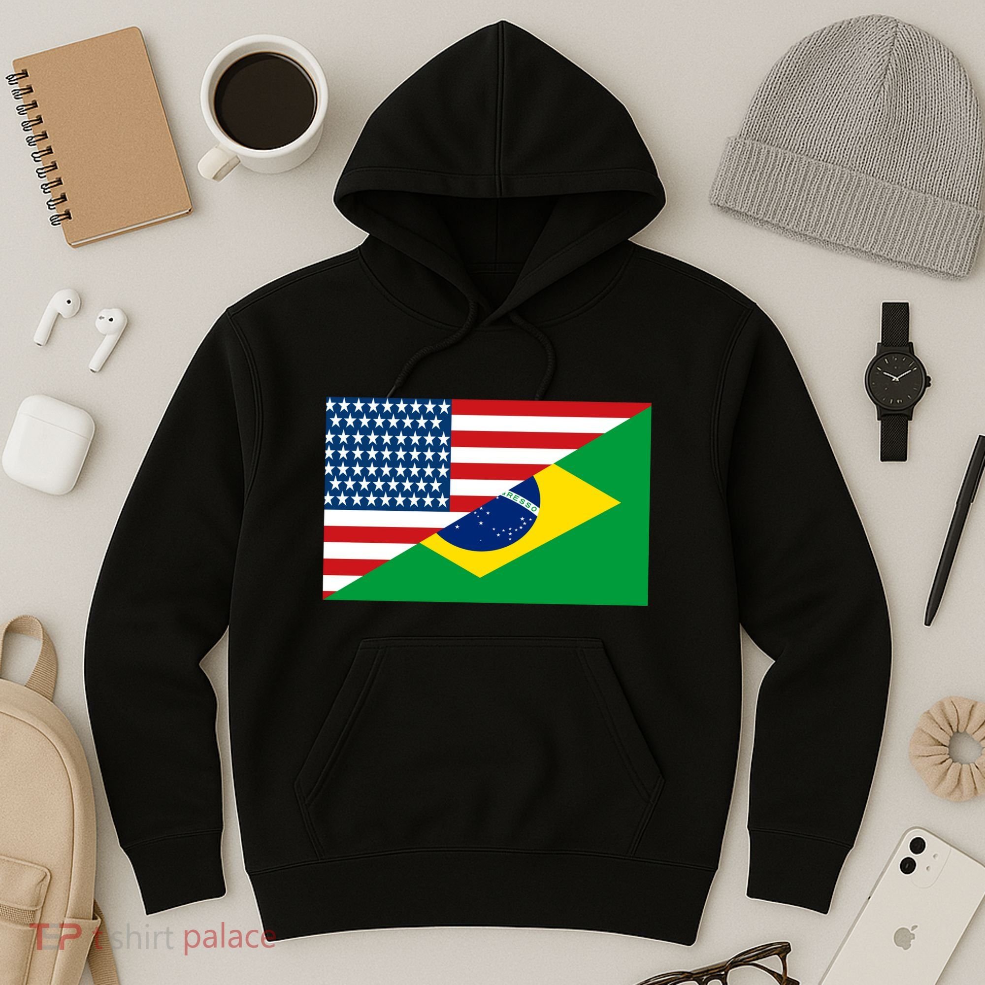 Brazil USA American Flag Hoodie