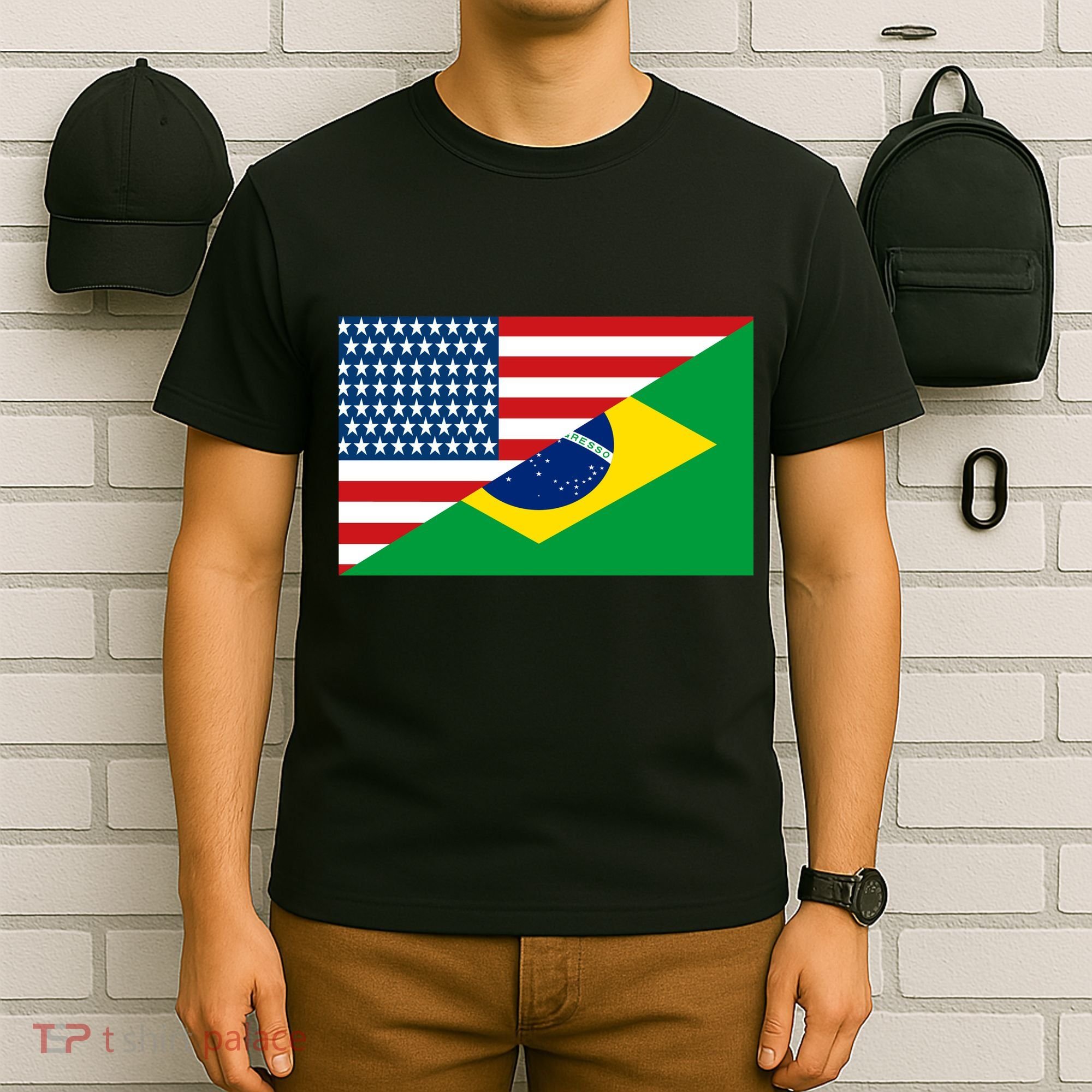 Brazil USA American Flag T-Shirt