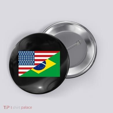 Brazil USA American Flag Button