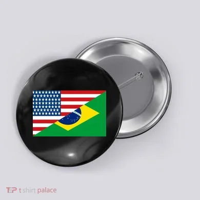 Brazil USA American Flag Button