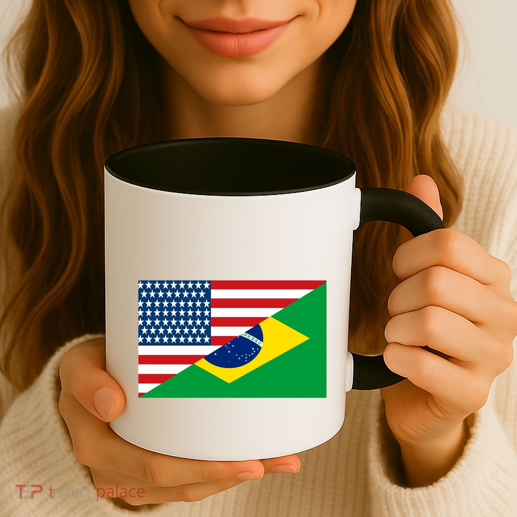Brazil USA American Flag Coffee Mug