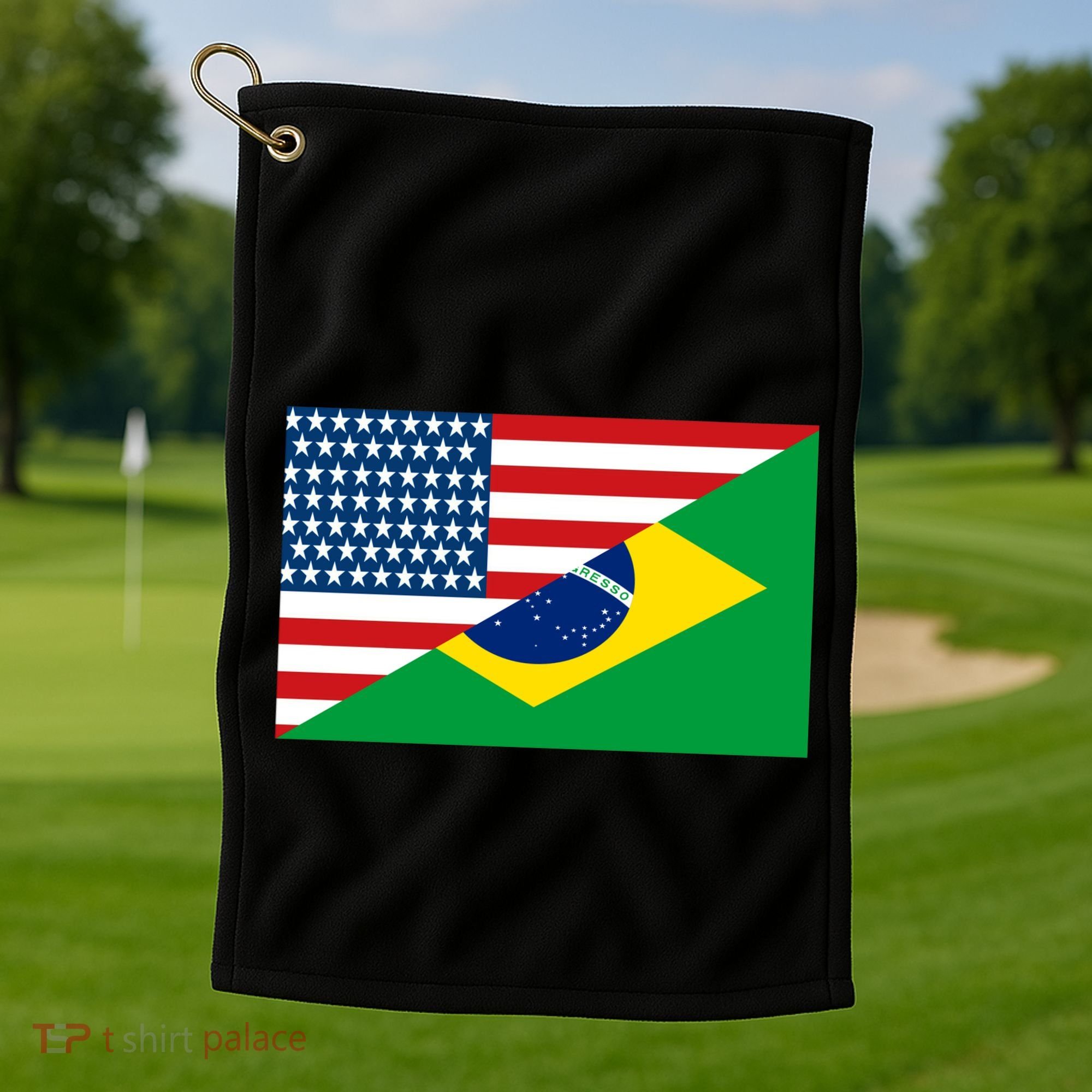 Brazil USA American Flag Golf Towel