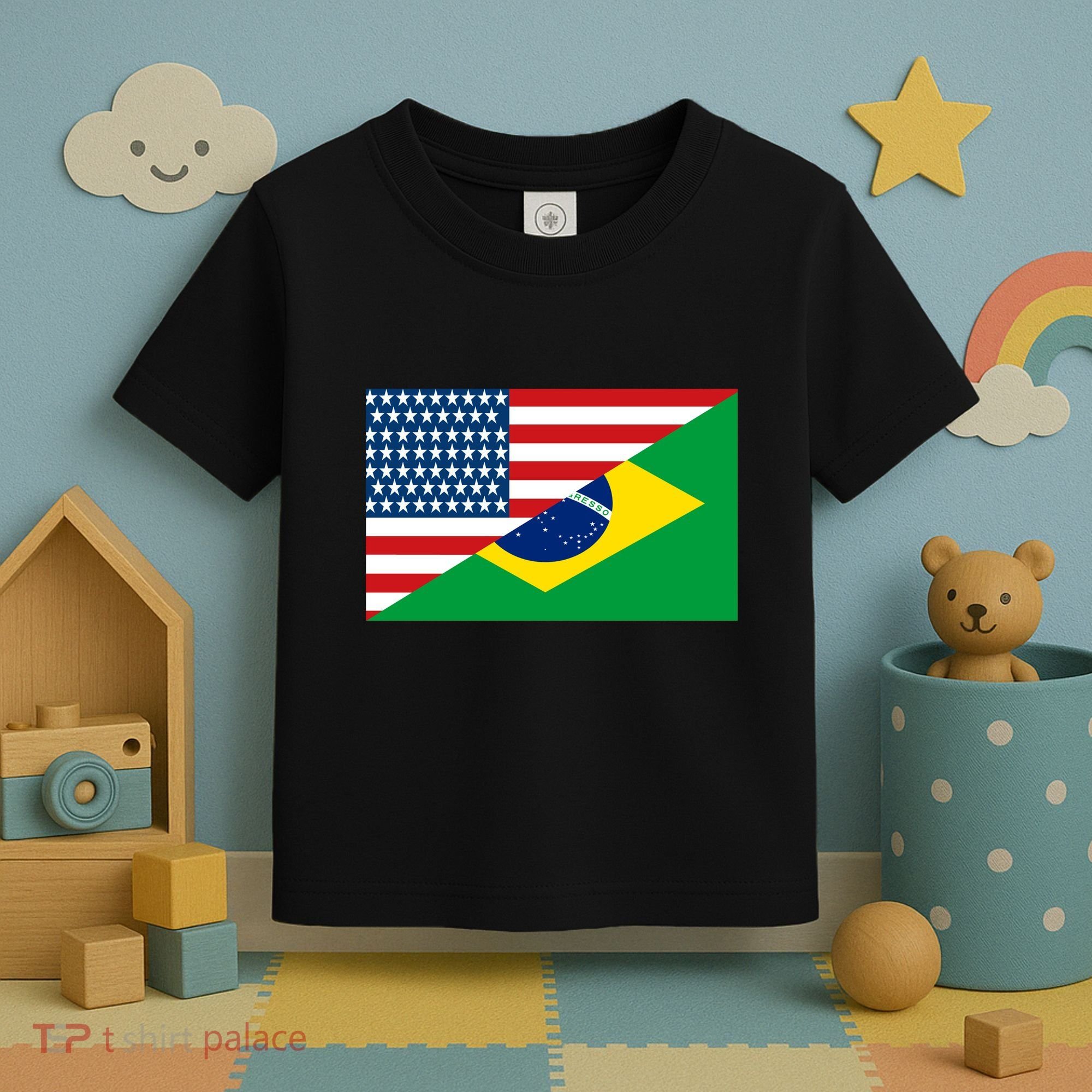 Brazil USA American Flag Toddler T-Shirt