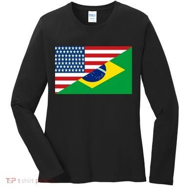 Brazil USA American Flag Women's Long Sleeve Shirt