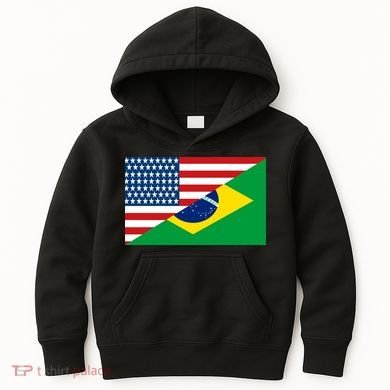 Brazil USA American Flag Kids Hoodie
