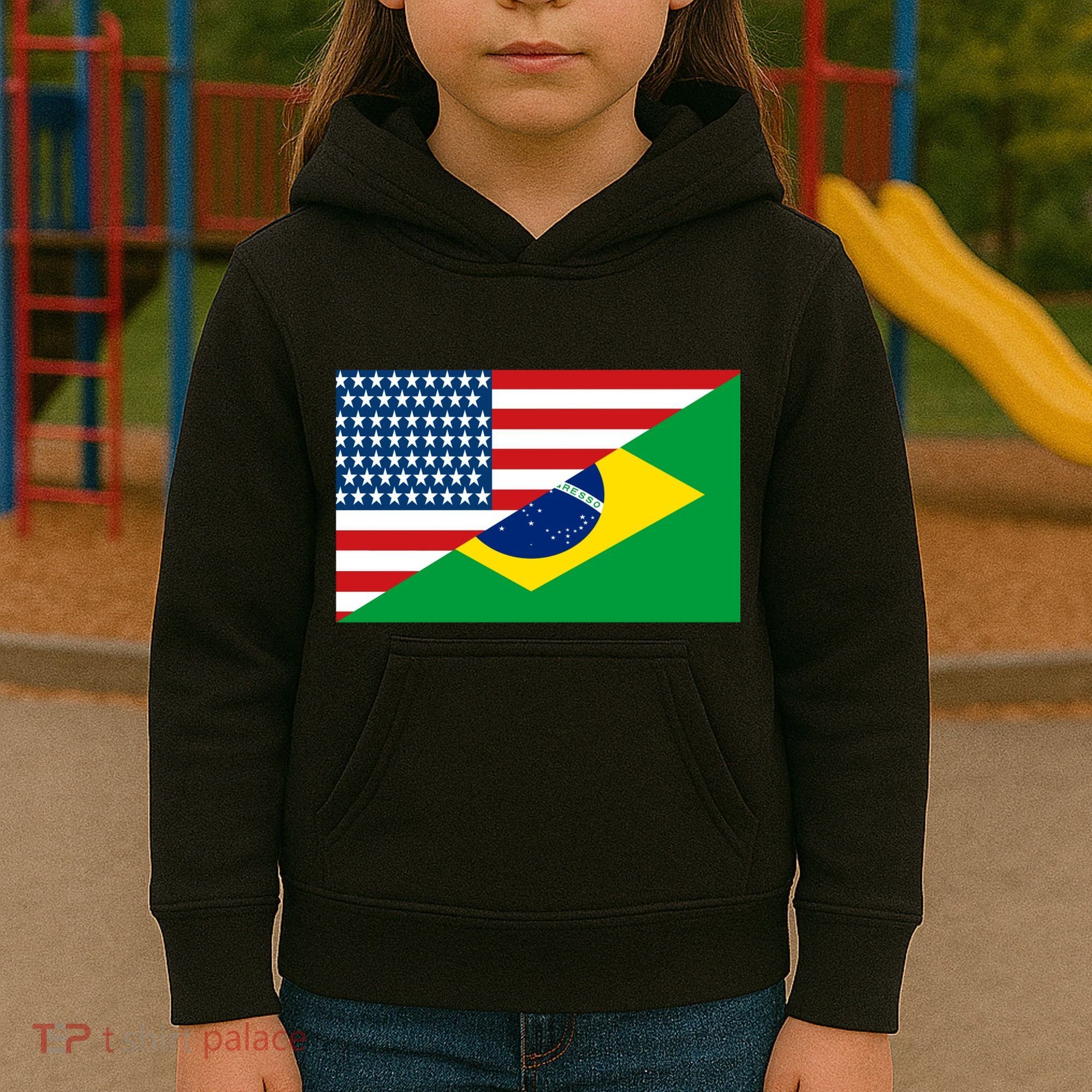Brazil USA American Flag Kids Hoodie