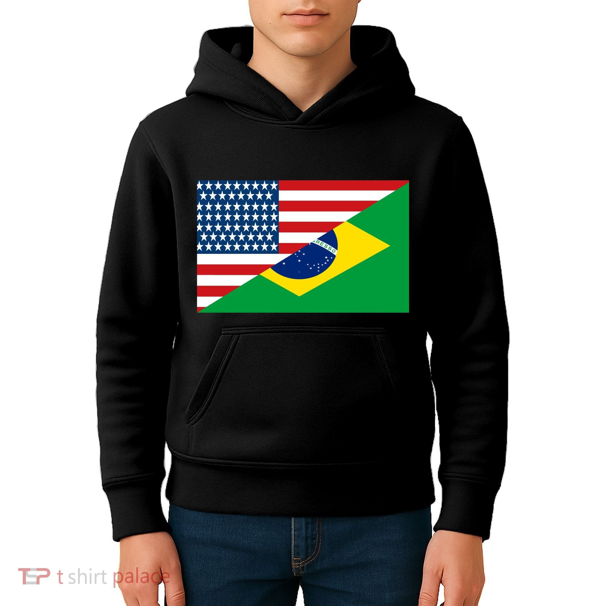 Brazil USA American Flag Kids Hoodie