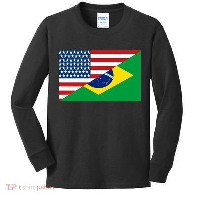 Brazil USA American Flag Kids Long Sleeve Shirt