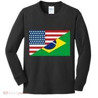 Brazil USA American Flag Kids Long Sleeve Shirt thumb 0