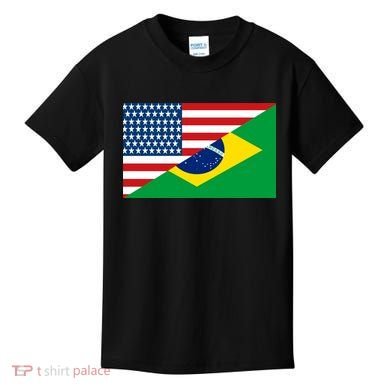 Brazil USA American Flag Kids T-Shirt