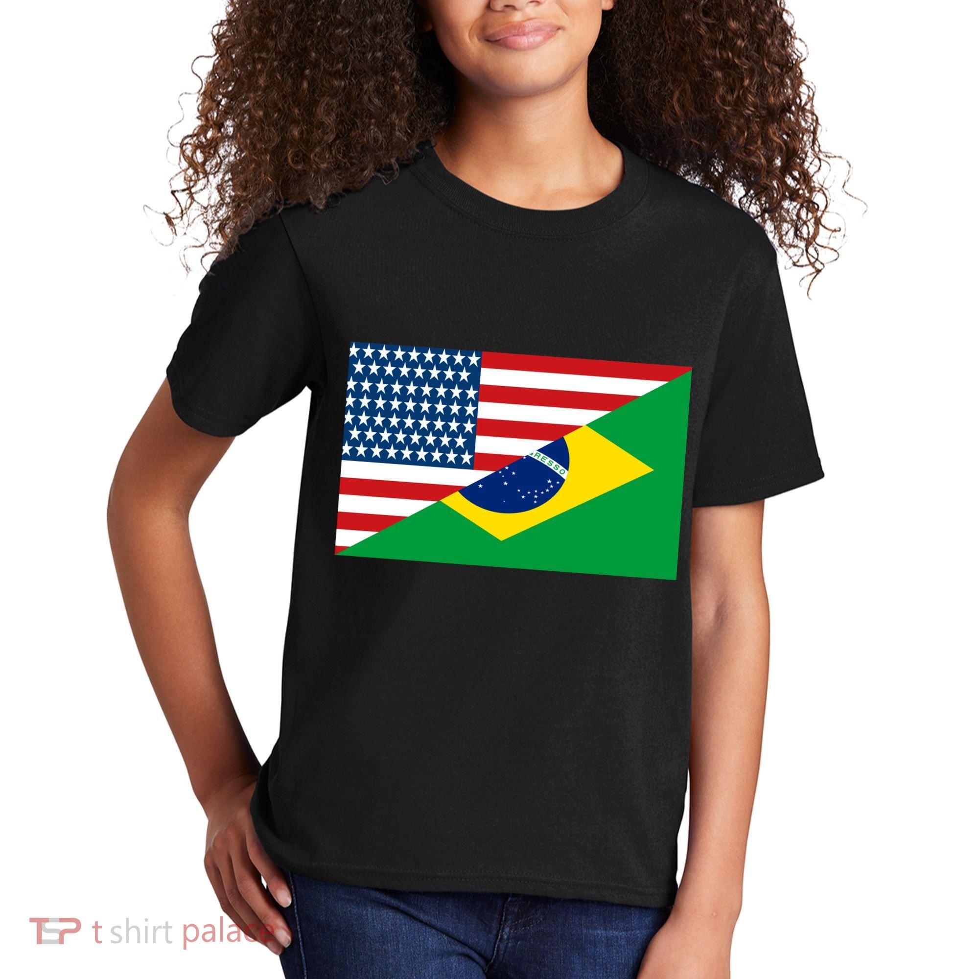 Brazil USA American Flag Kids T-Shirt