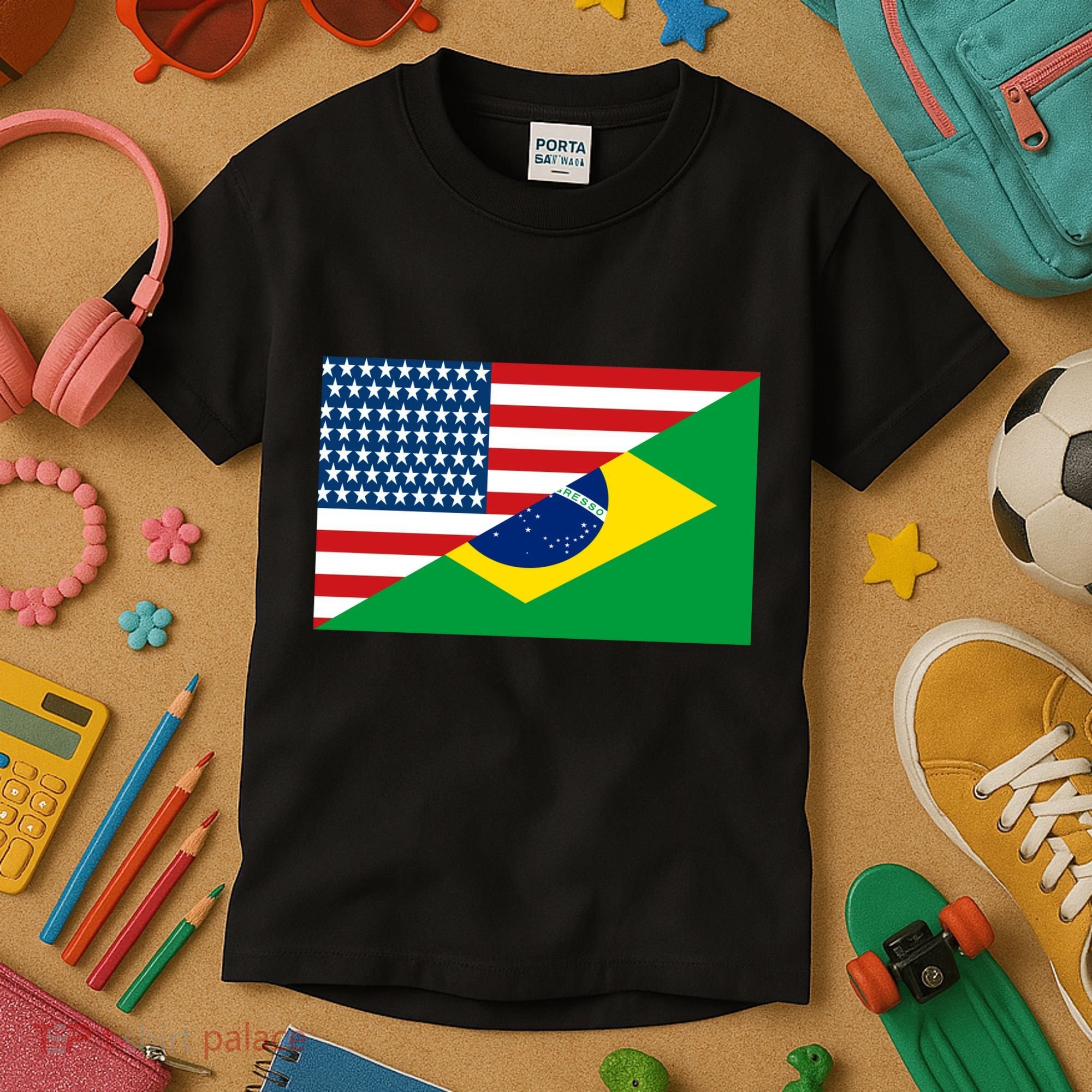Brazil USA American Flag Kids T-Shirt
