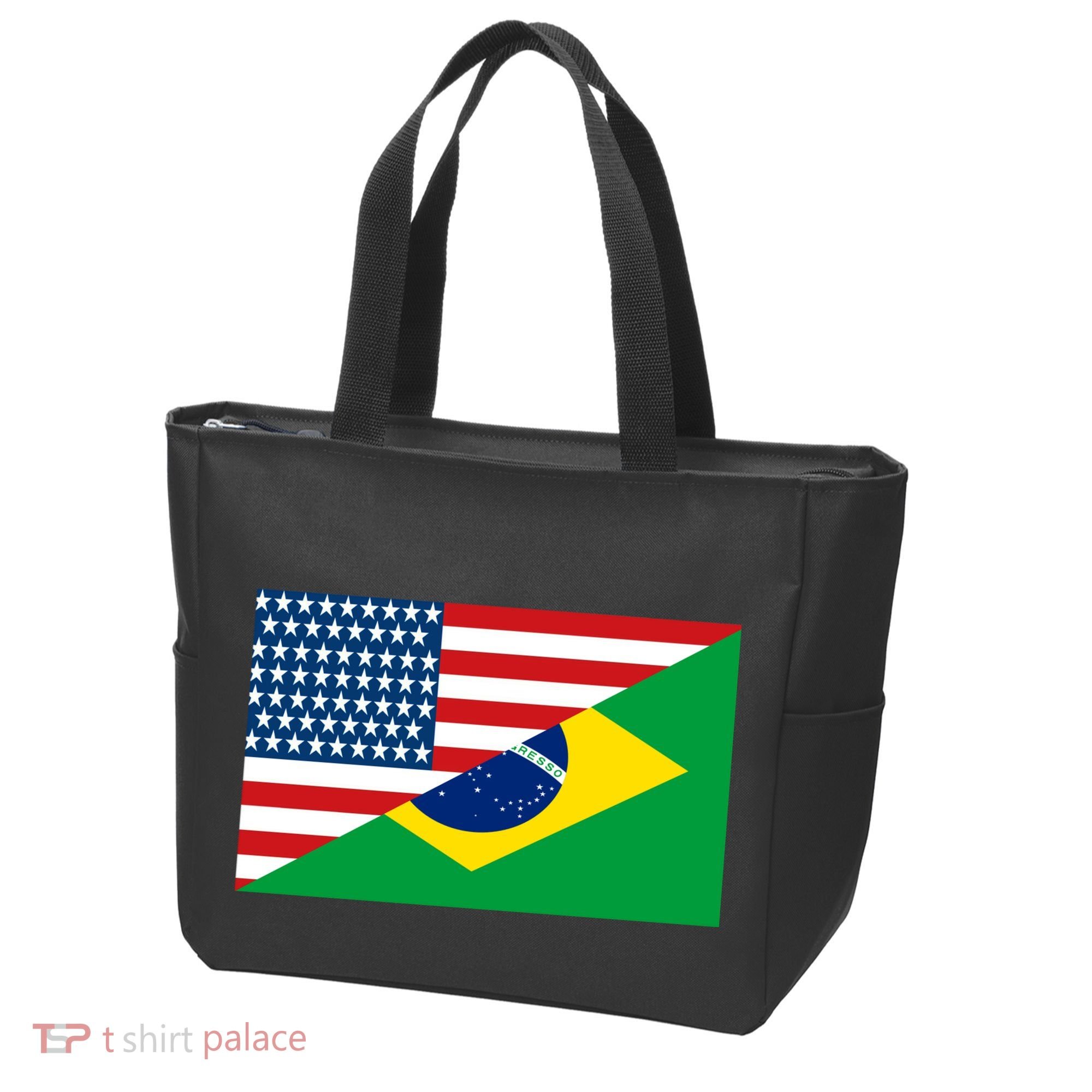 Brazil USA American Flag Tote Bag