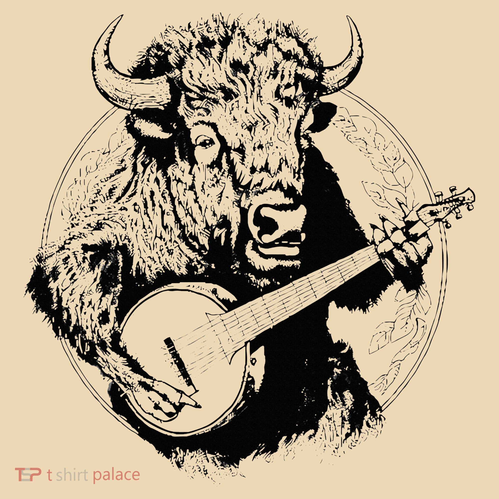 Buffalo Retro Bison Animal Playing Banjo Music Graphic Tote Bag