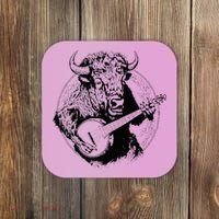 Buffalo Retro Bison Animal Playing Banjo Music Graphic Coaster thumb 0