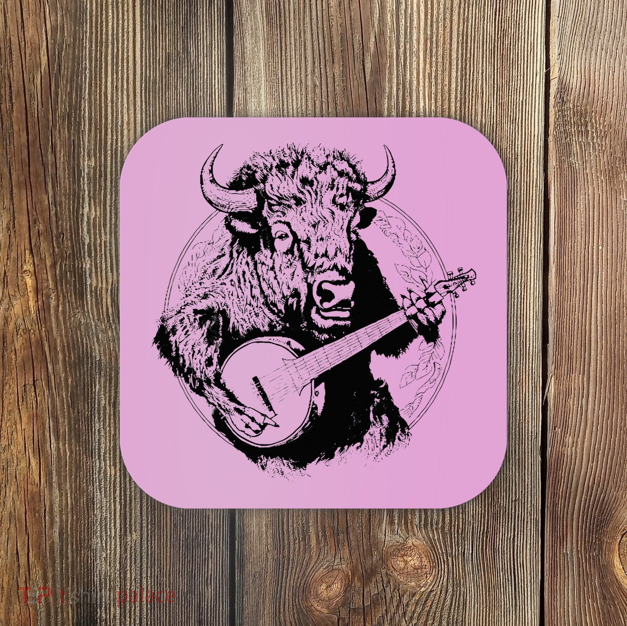 Buffalo Retro Bison Animal Playing Banjo Music Graphic Coaster