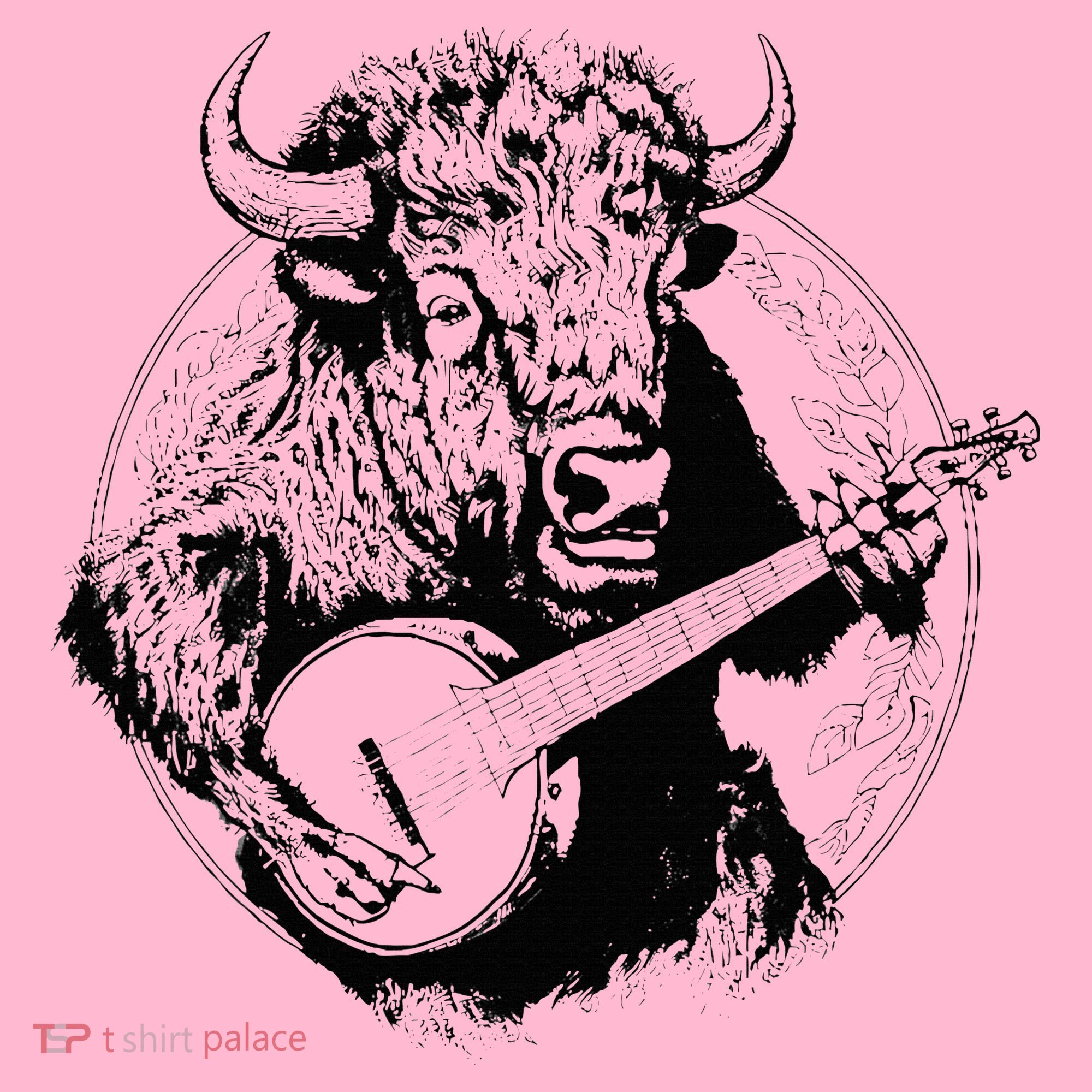 Buffalo Retro Bison Animal Playing Banjo Music Graphic Coaster