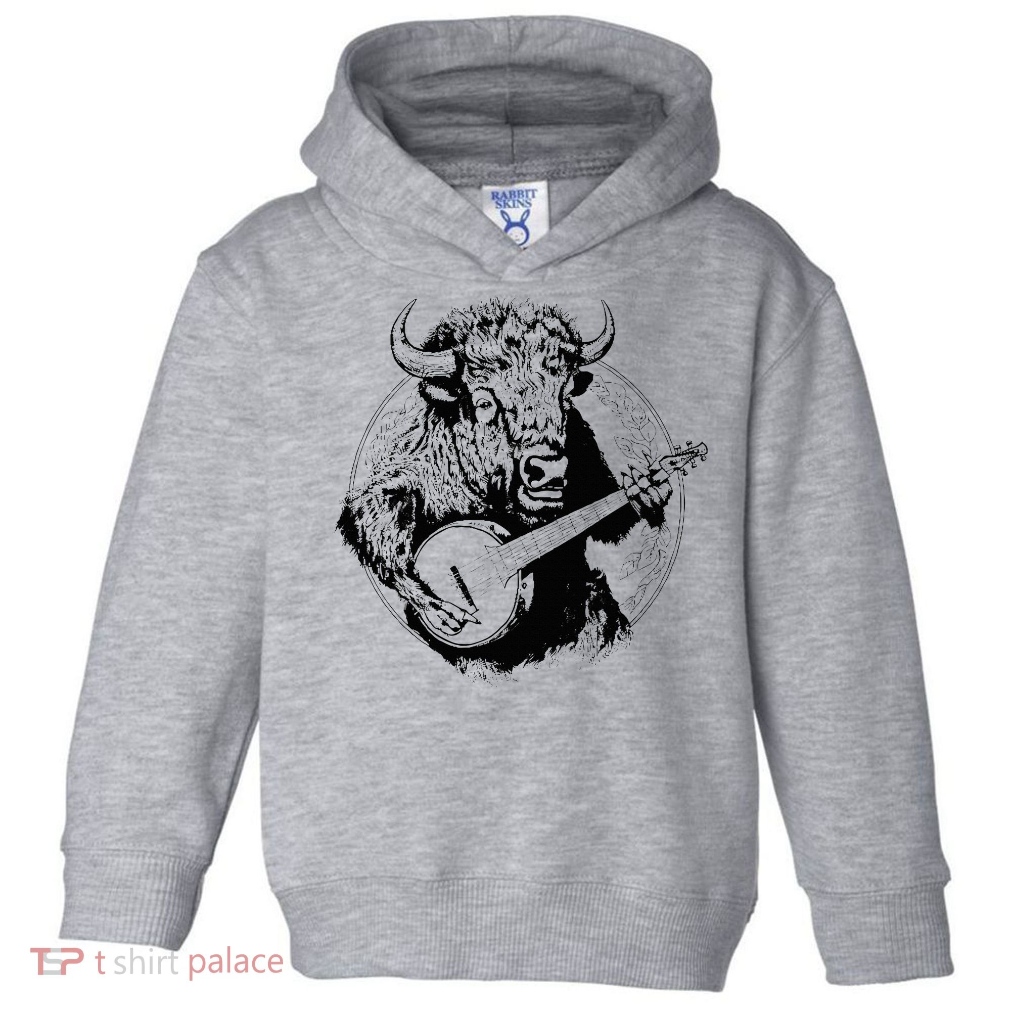 Buffalo Retro Bison Animal Playing Banjo Music Graphic Toddler Hoodie