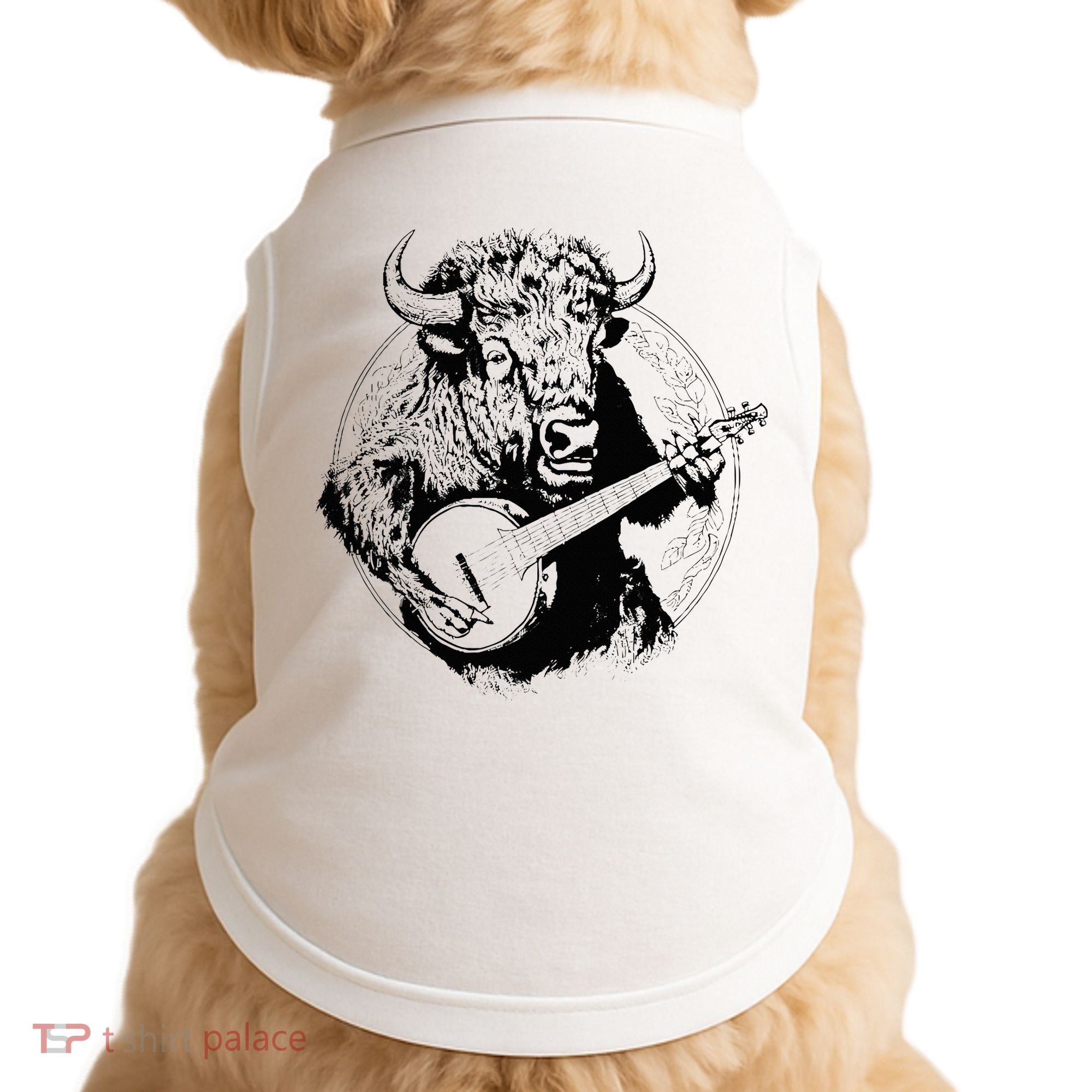 Buffalo Retro Bison Animal Playing Banjo Music Graphic Doggie Tank