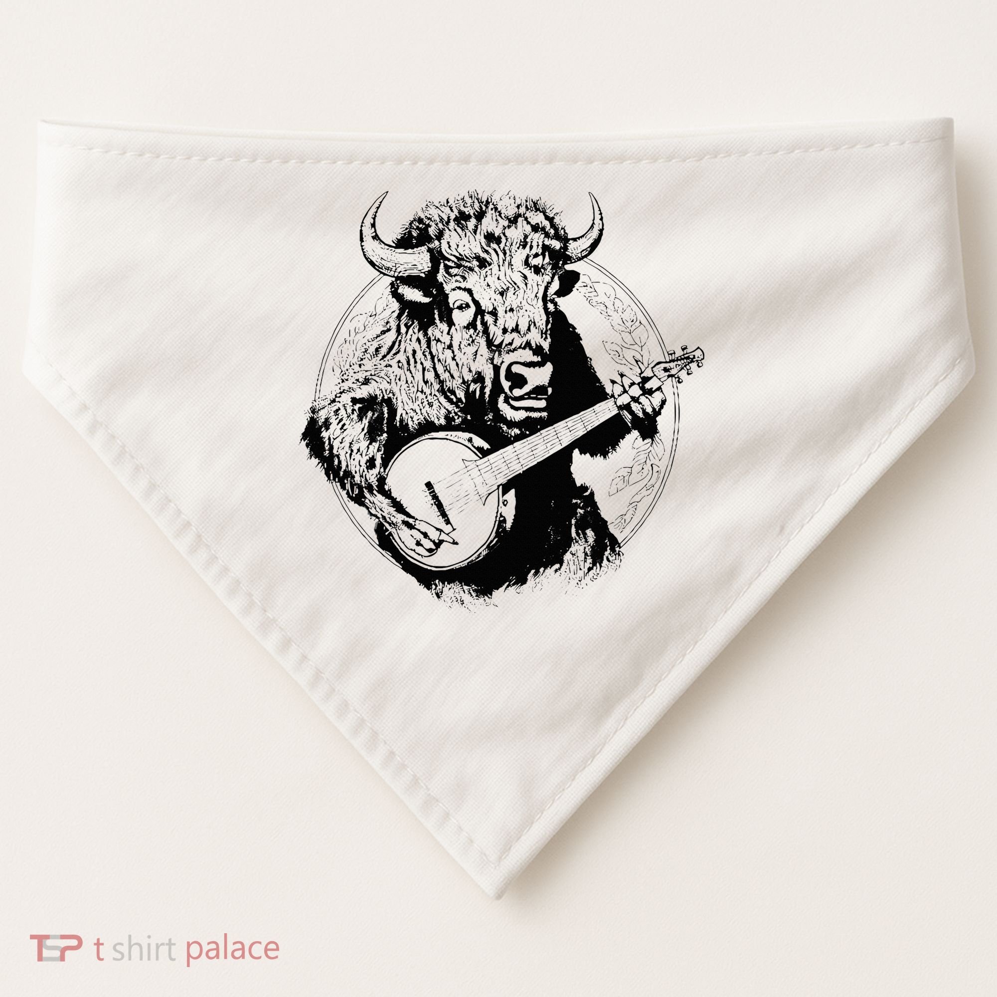 Buffalo Retro Bison Animal Playing Banjo Music Graphic USA-Made Doggie Bandana