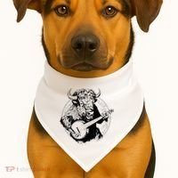 Buffalo Retro Bison Animal Playing Banjo Music Graphic USA-Made Doggie Bandana thumb 1