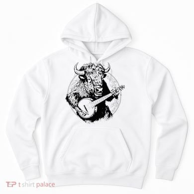 Buffalo Retro Bison Animal Playing Banjo Music Graphic Hoodie