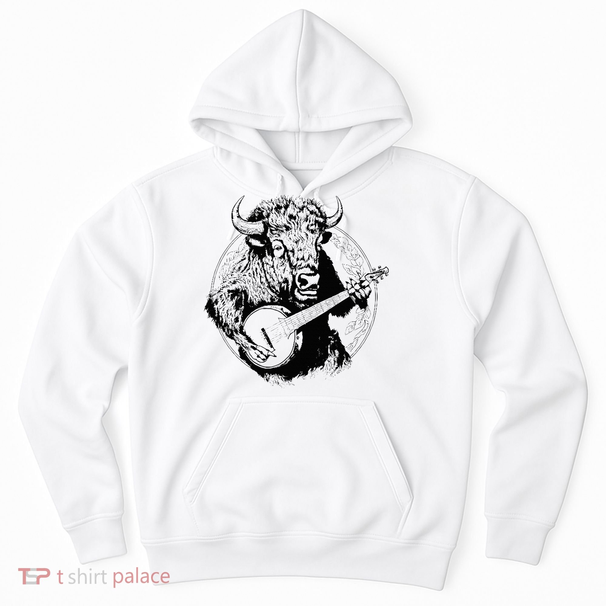 Buffalo Retro Bison Animal Playing Banjo Music Graphic Hoodie