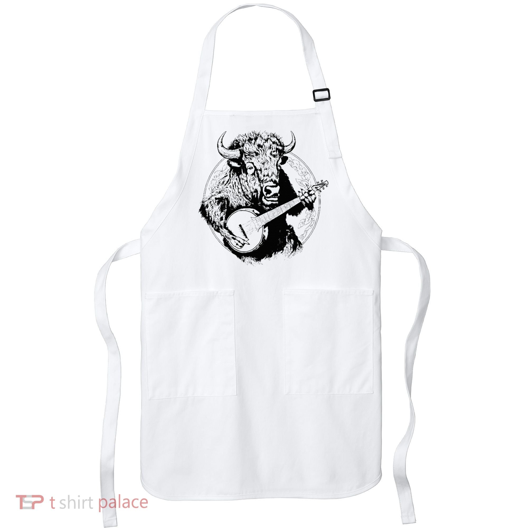 Buffalo Retro Bison Animal Playing Banjo Music Graphic Apron