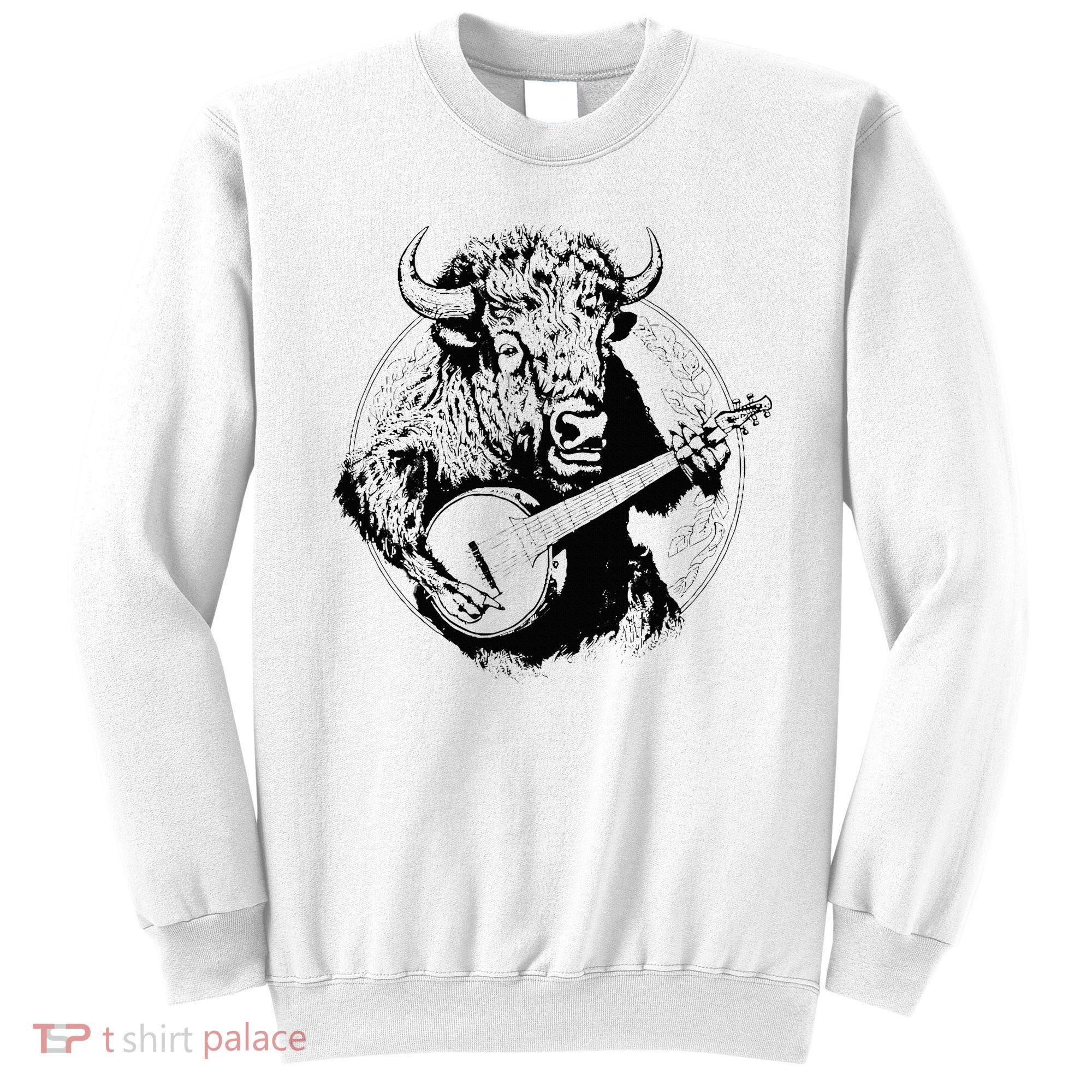 Buffalo Retro Bison Animal Playing Banjo Music Graphic Sweatshirt