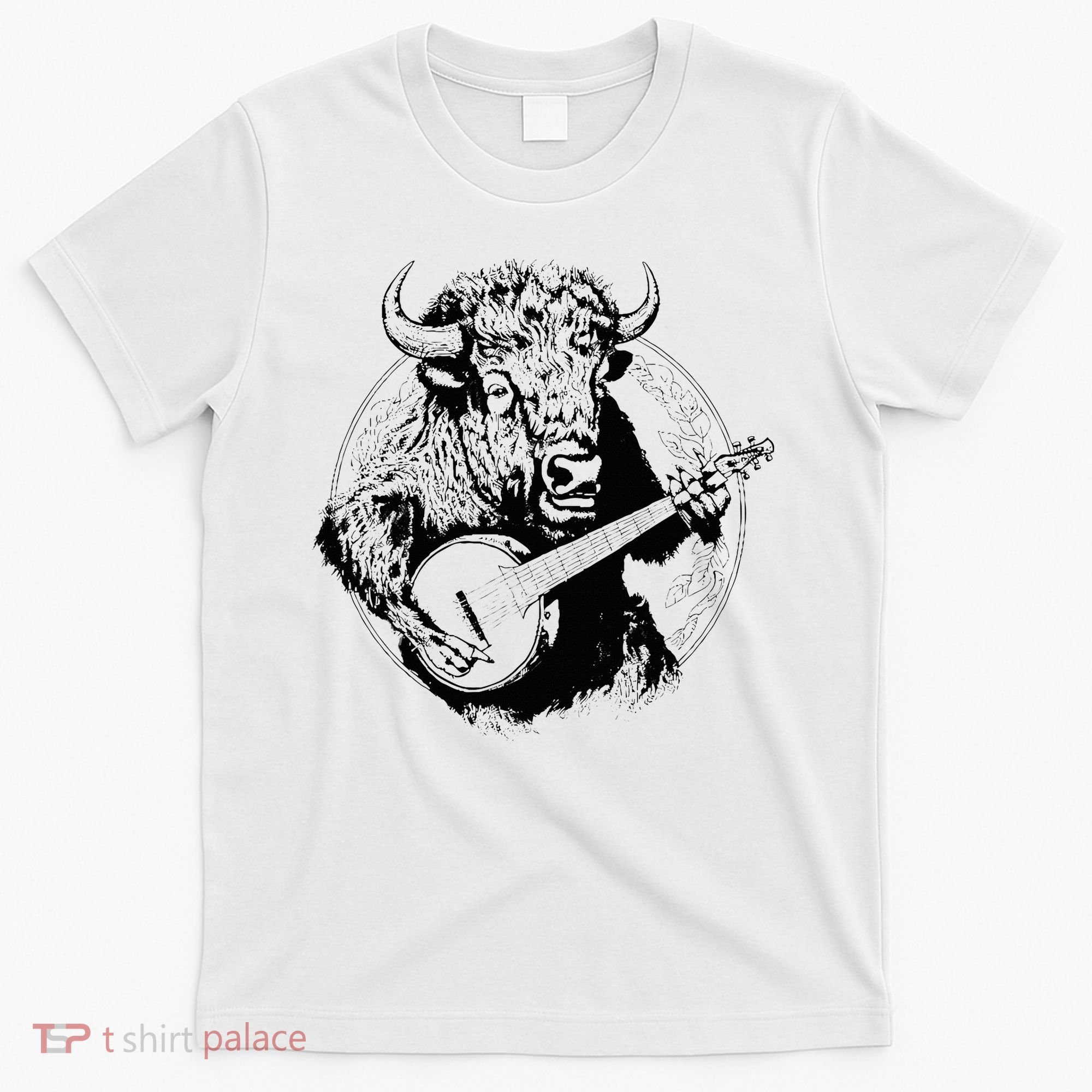 Buffalo Retro Bison Animal Playing Banjo Music Graphic T-Shirt