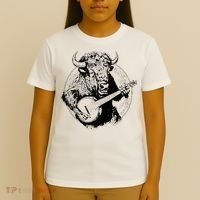 Buffalo Retro Bison Animal Playing Banjo Music Graphic T-Shirt thumb 4