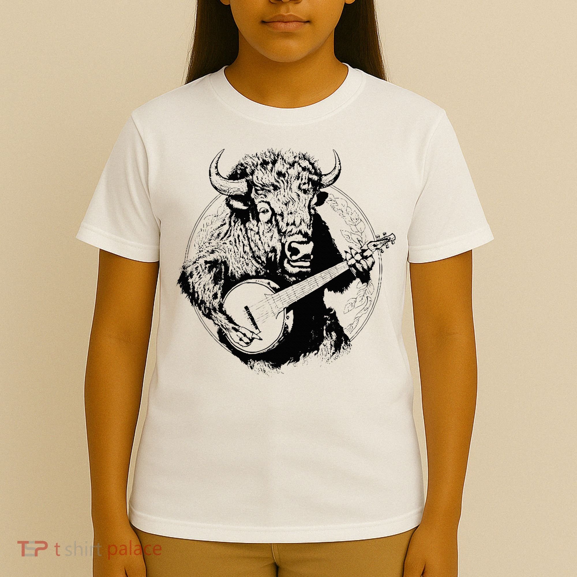 Buffalo Retro Bison Animal Playing Banjo Music Graphic T-Shirt