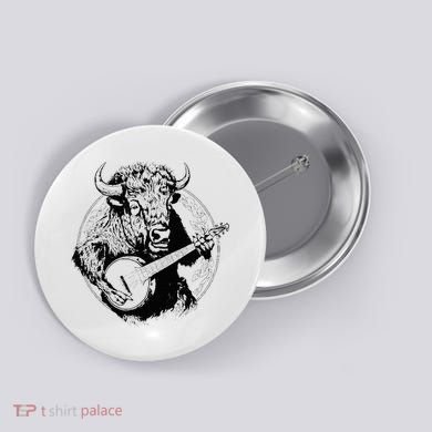 Buffalo Retro Bison Animal Playing Banjo Music Graphic Button