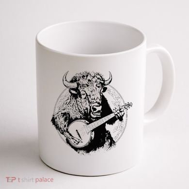 Buffalo Retro Bison Animal Playing Banjo Music Graphic Coffee Mug back