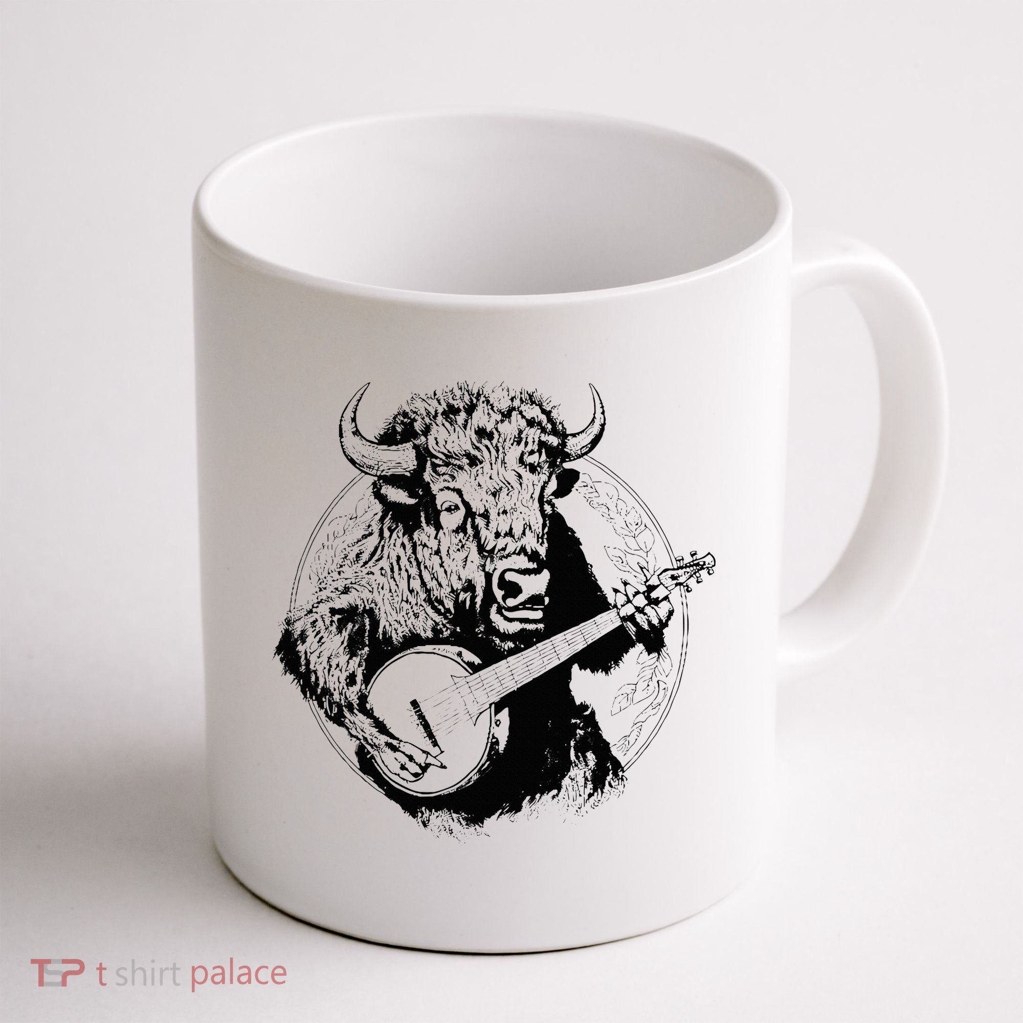 Buffalo Retro Bison Animal Playing Banjo Music Graphic Coffee Mug