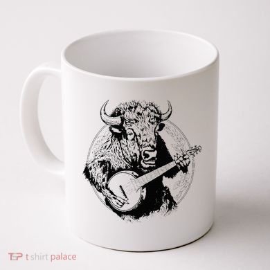 Buffalo Retro Bison Animal Playing Banjo Music Graphic Coffee Mug