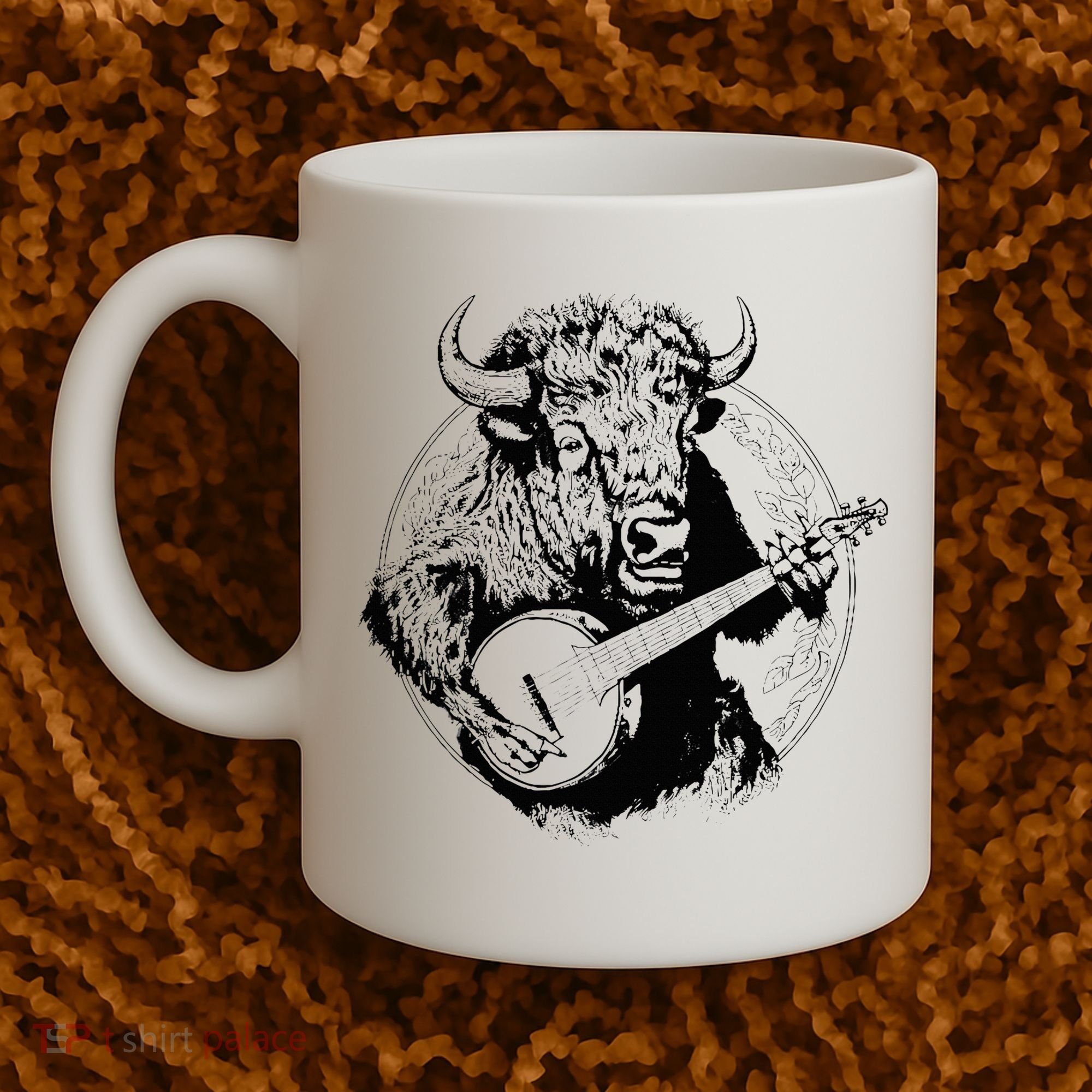 Buffalo Retro Bison Animal Playing Banjo Music Graphic Coffee Mug