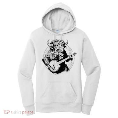 Buffalo Retro Bison Animal Playing Banjo Music Graphic Women's Hoodie