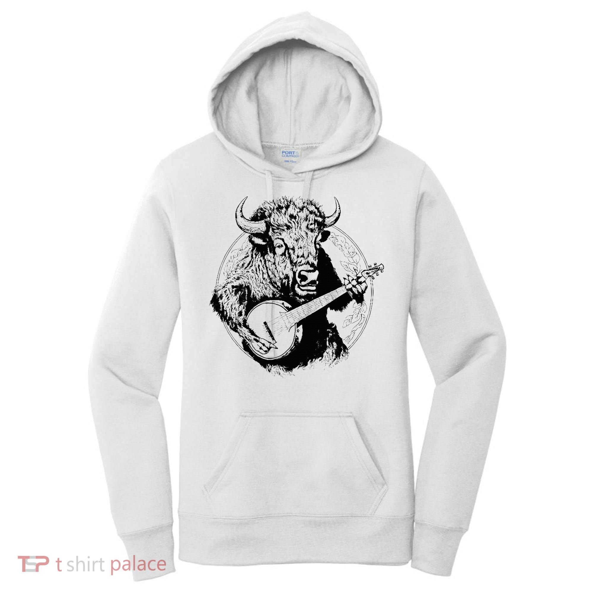 Buffalo Retro Bison Animal Playing Banjo Music Graphic Women's Hoodie