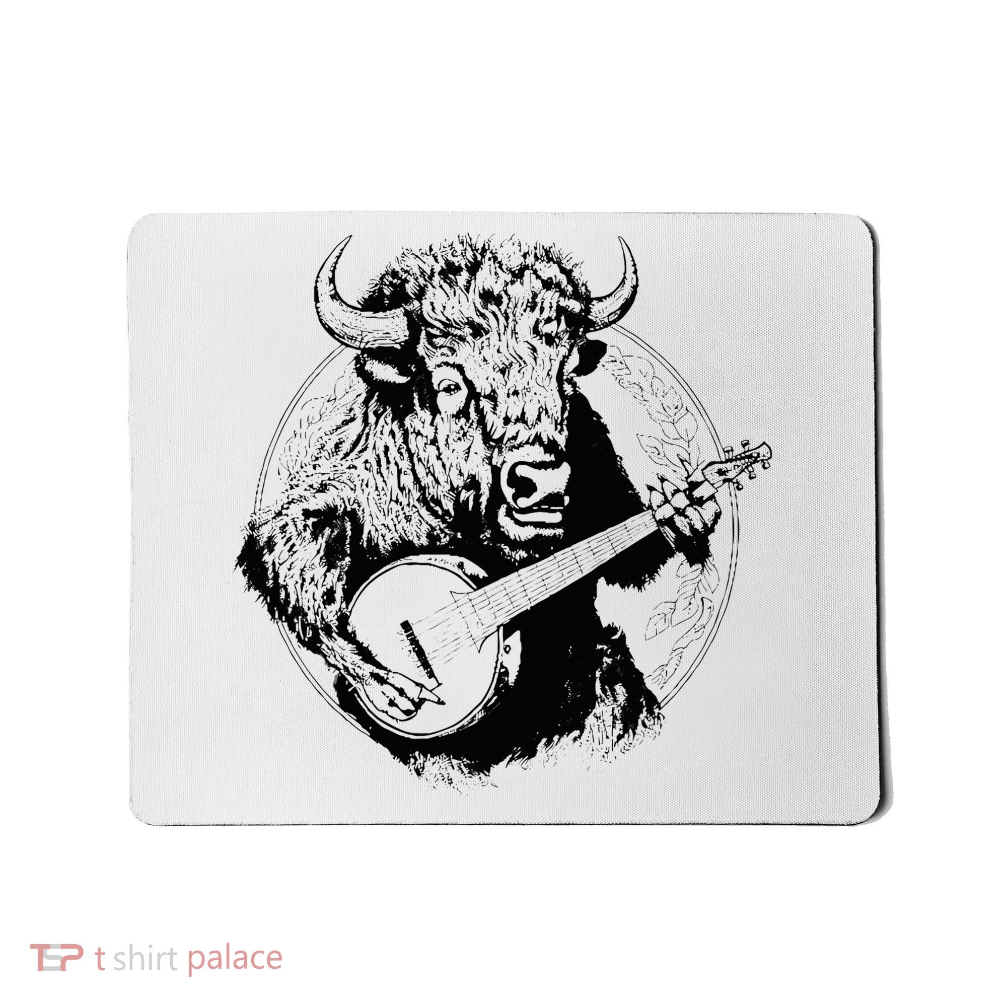 Buffalo Retro Bison Animal Playing Banjo Music Graphic Mousepad