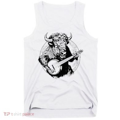Buffalo Retro Bison Animal Playing Banjo Music Graphic Tank Top