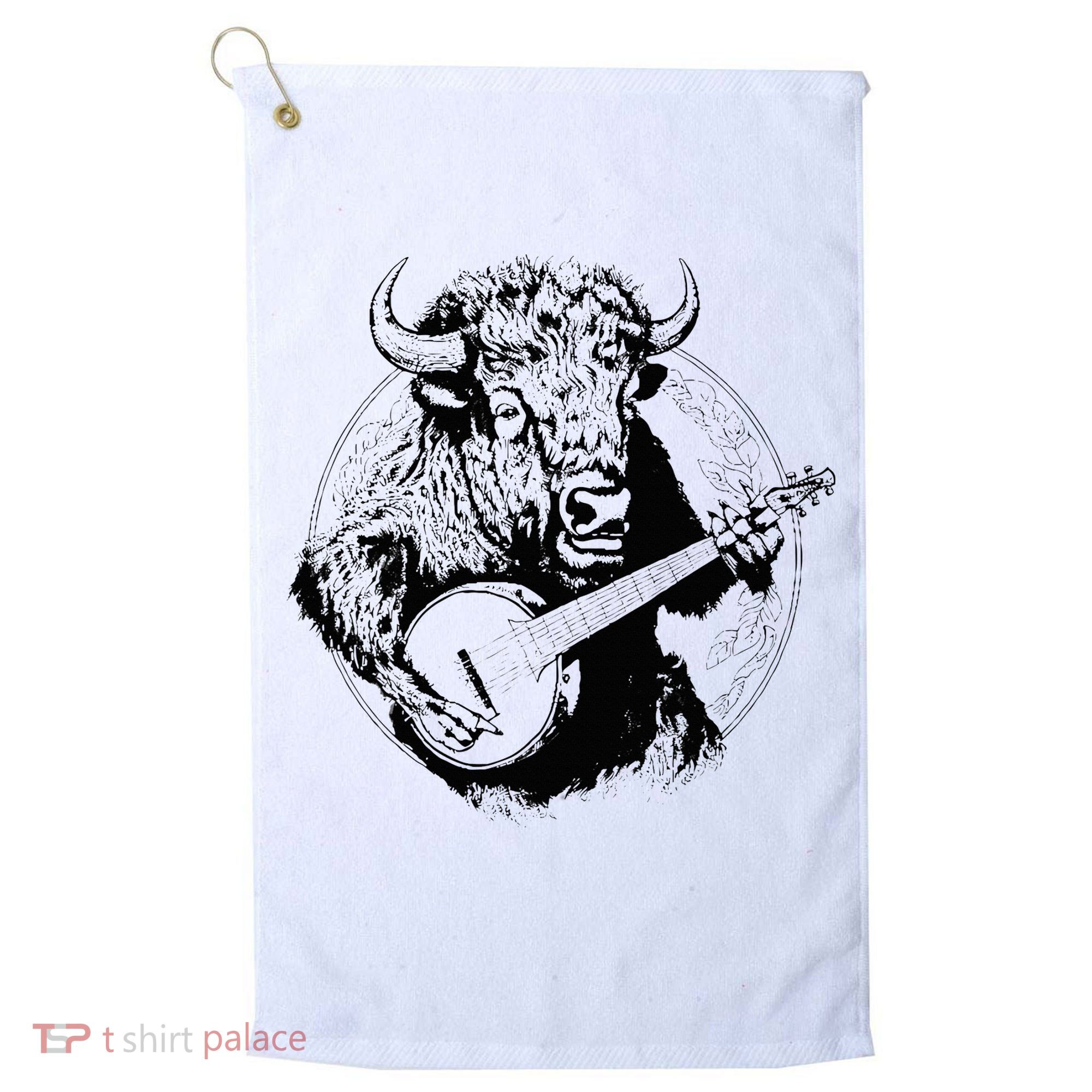 Buffalo Retro Bison Animal Playing Banjo Music Graphic Golf Towel
