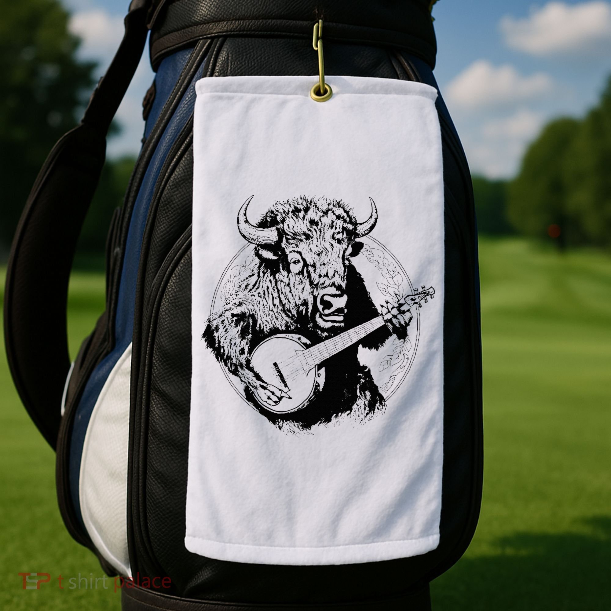 Buffalo Retro Bison Animal Playing Banjo Music Graphic Golf Towel