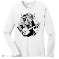 Buffalo Retro Bison Animal Playing Banjo Music Graphic Women's Long Sleeve Shirt thumb 0
