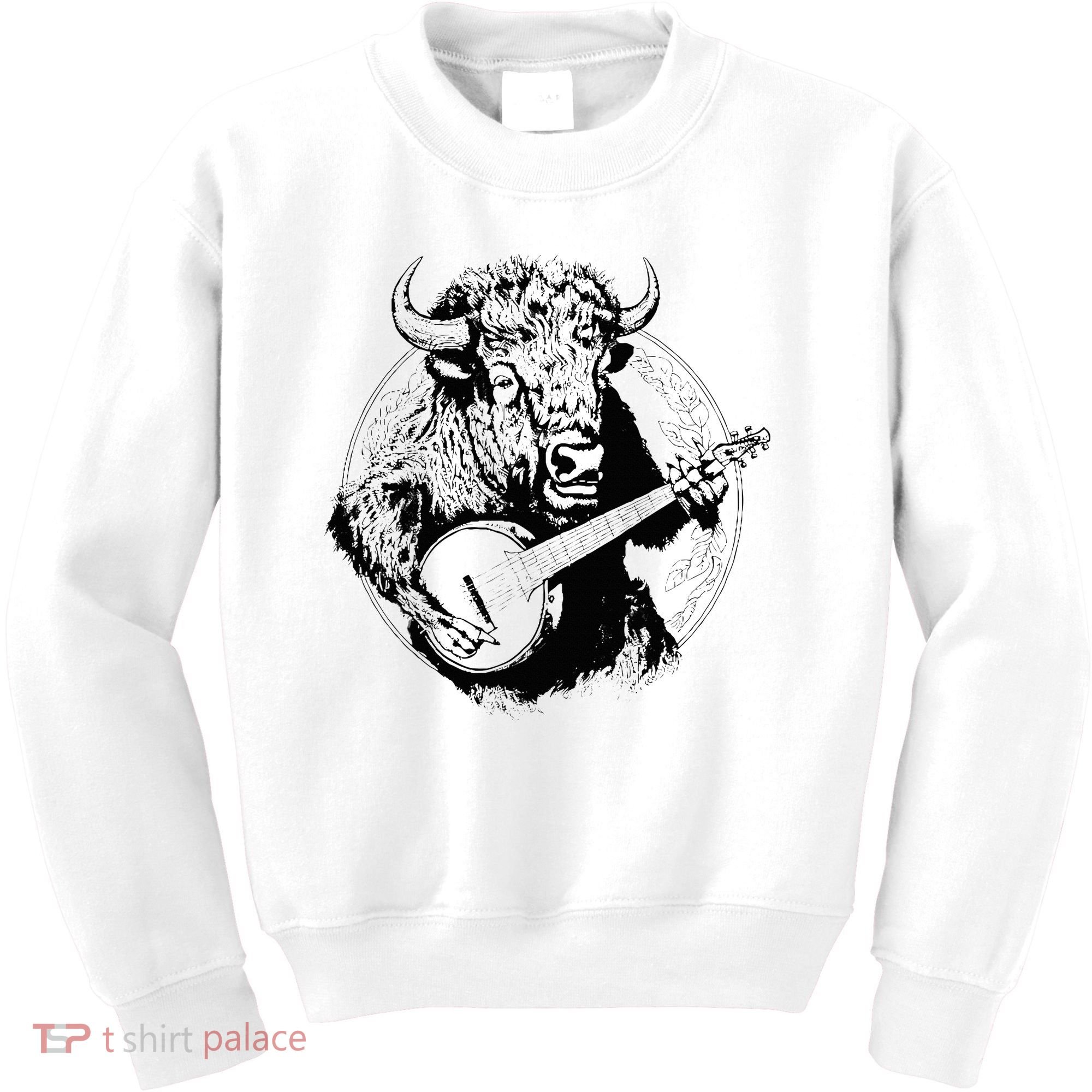 Buffalo Retro Bison Animal Playing Banjo Music Graphic Kids Sweatshirt