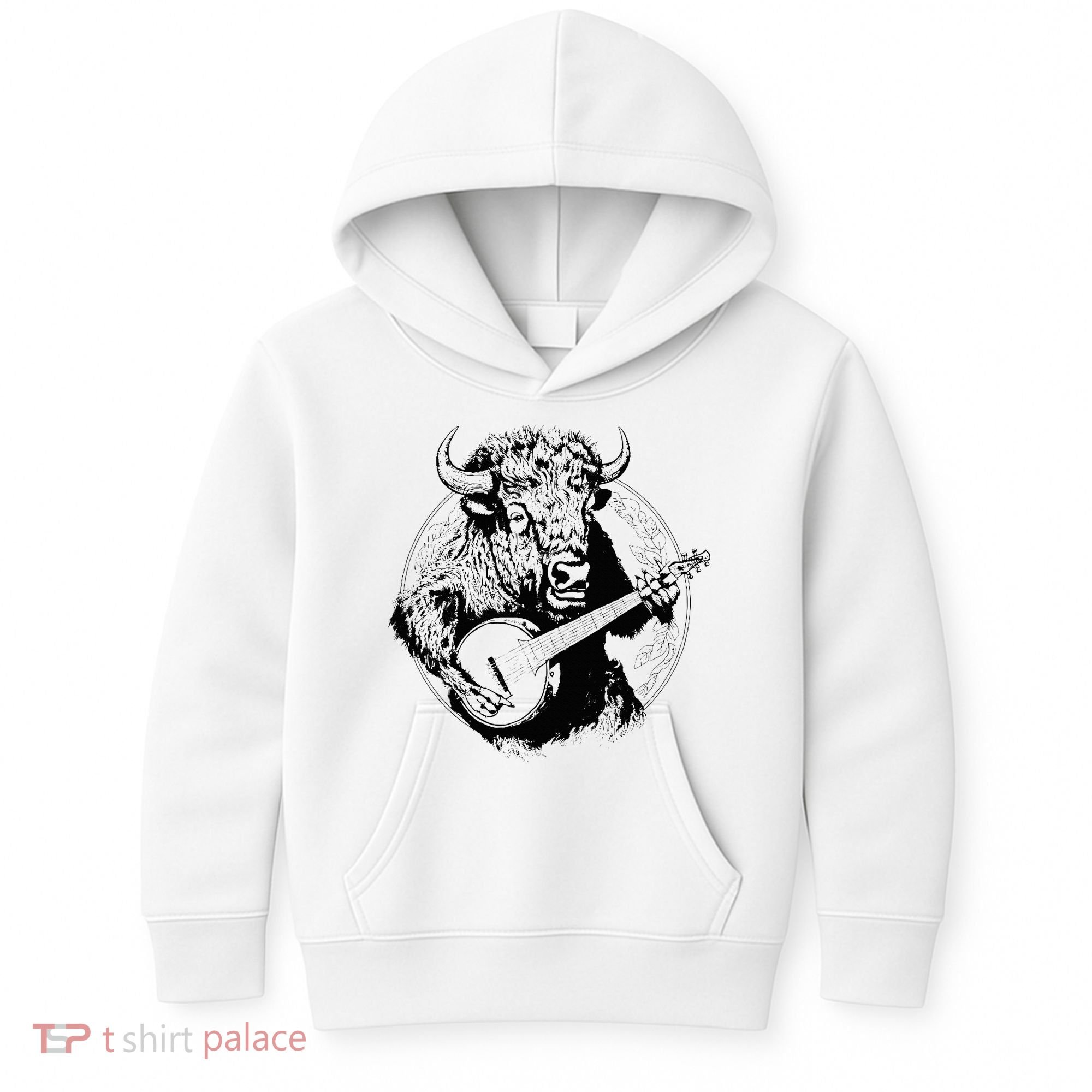 Buffalo Retro Bison Animal Playing Banjo Music Graphic Kids Hoodie